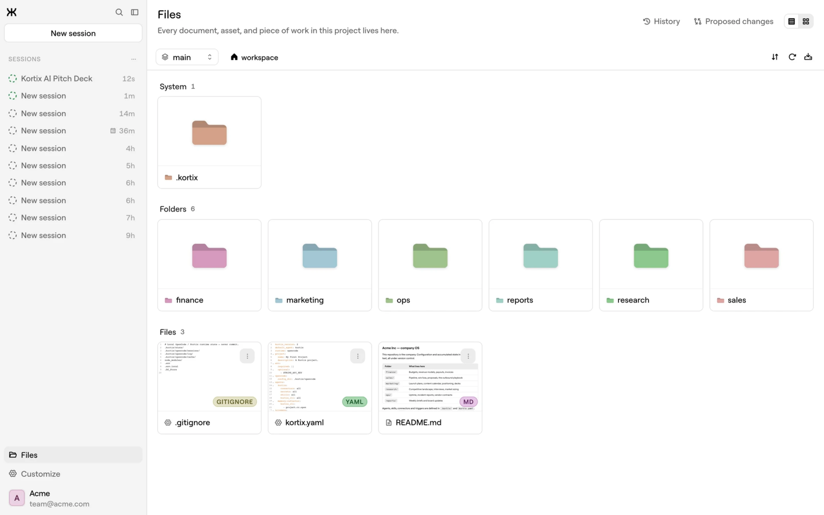 Kortix Files: a project's kortix.yaml on main